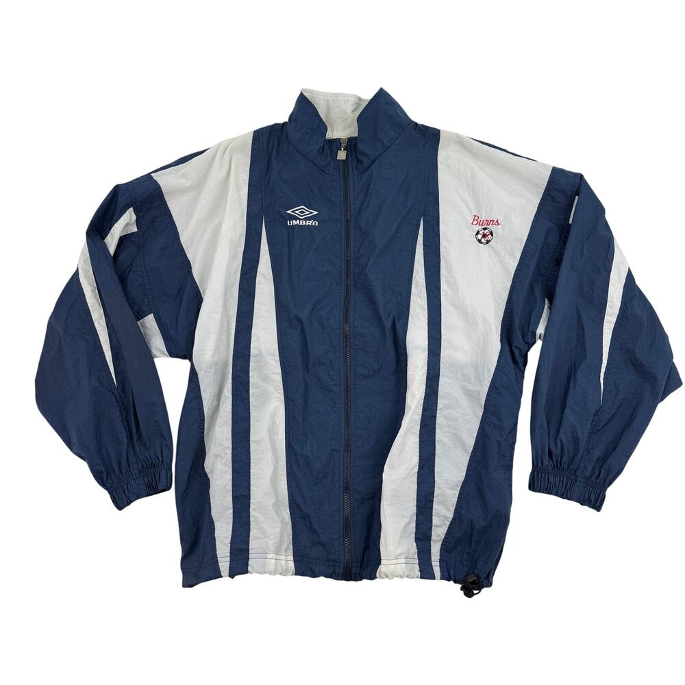 Vintage Umbro Soccer Futbol Windbreaker Jacket XL Blue White Nylon Sporty